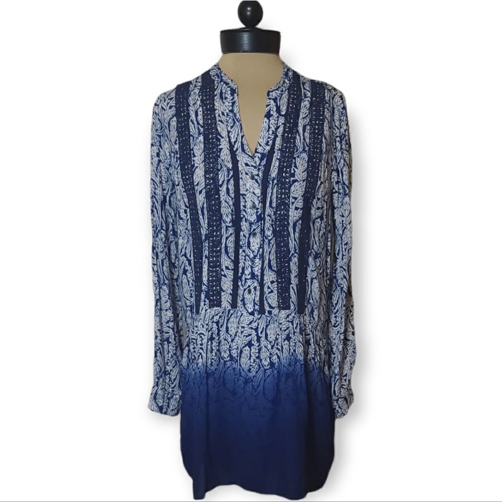 Knox Rose Boho Blue White Tunic Mini Dress Size Medium